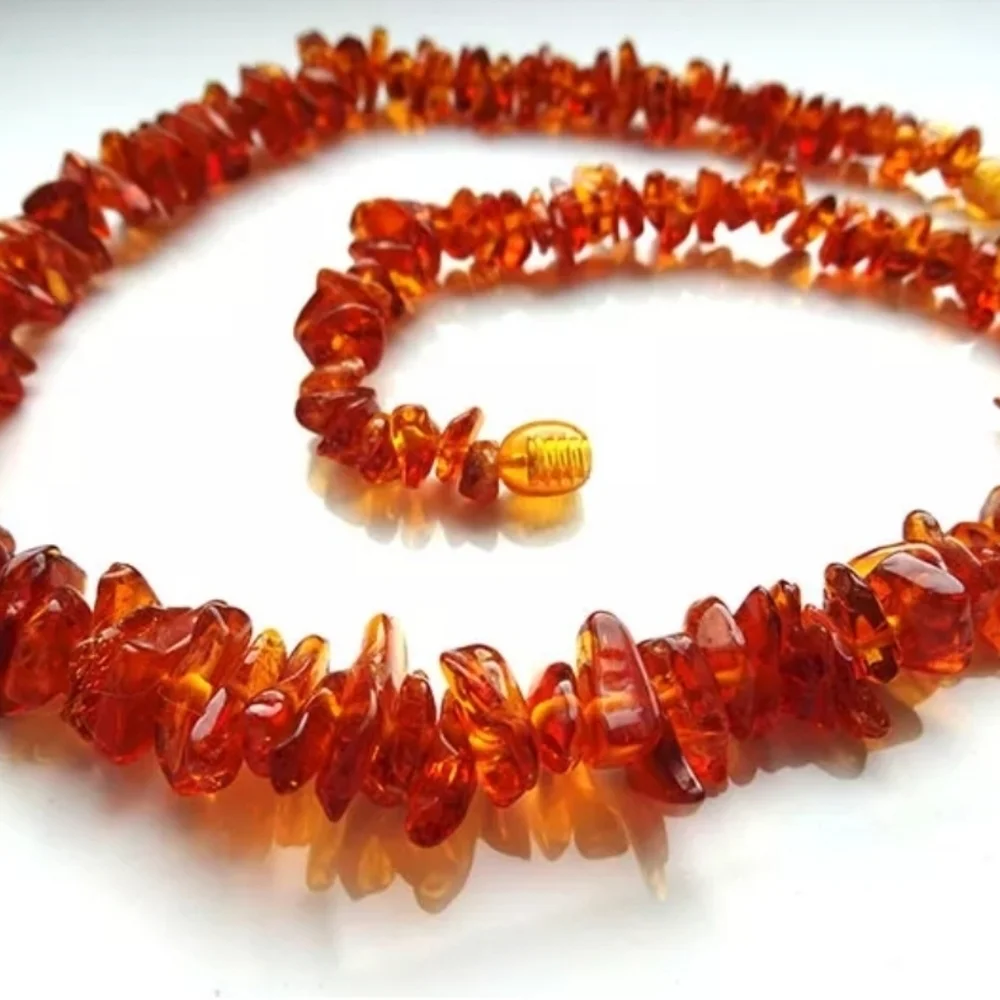 Natural Baltic Amber Chip 17.3" Necklace Barrel Closure Cognac Bead Beaded UV - Picture 12 of 12